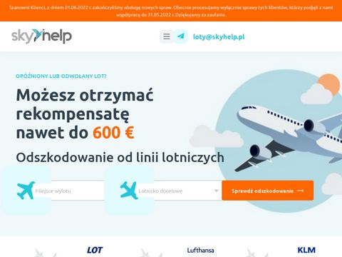 Skyhelp.pl walka z linią lotniczą o odszkodowanie